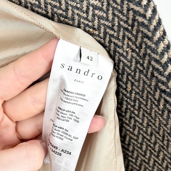 Sandro Paule Wool Blend Herringbone Blazer Jacket with Sequins - Picture 8 of 10